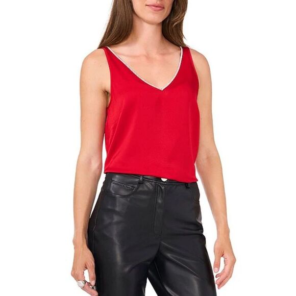 Vince Camuto V-Neck Sleeveless Rhinestone Trim Satin Tank Top Size 3X - Picture 2 of 4